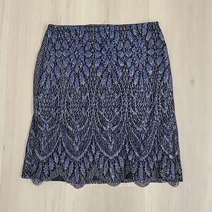 Vintage y2k silver blue lined medium length skirt size large women's throwback